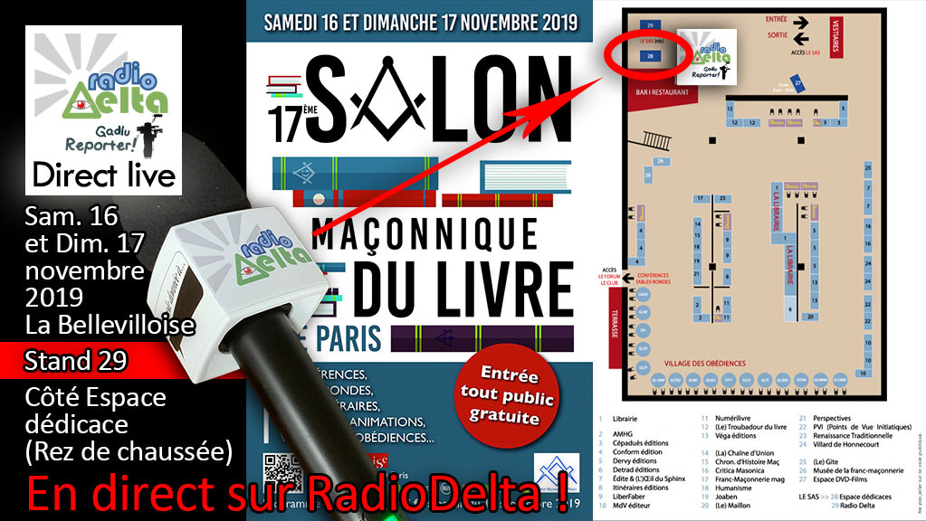 Delta-Info : RadioDelta en direct sur 2 jours, au salon maçonnique du livre de Paris – 16 et 17 nov. 2019 à la Bellevilloise :)